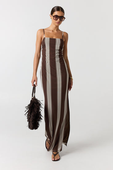 Demi Maxi Dress (Choc/Beige Stripe)