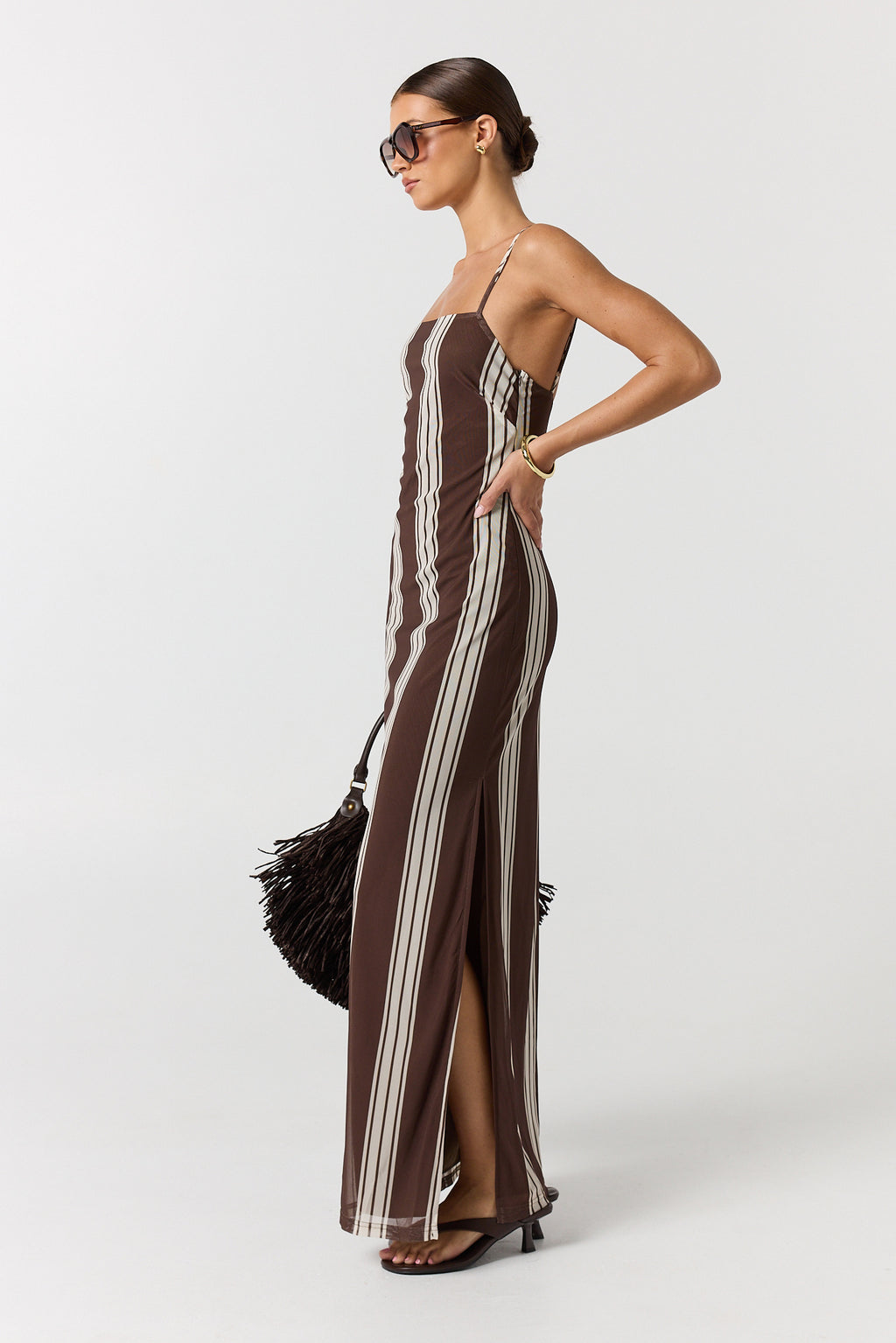 Demi Maxi Dress (Choc/Beige Stripe)