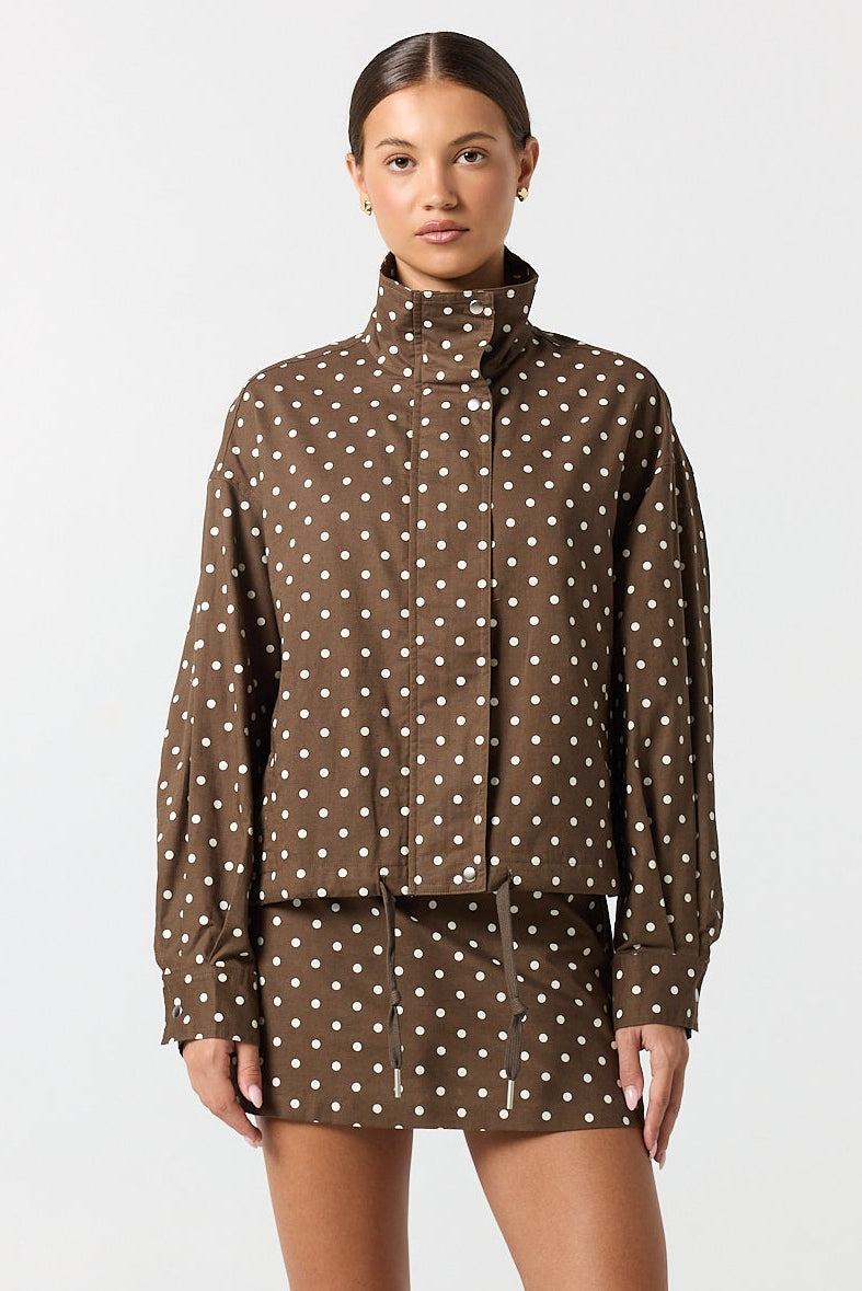 Lennox Funnel Bomber Jacket (Chocolate Polka)