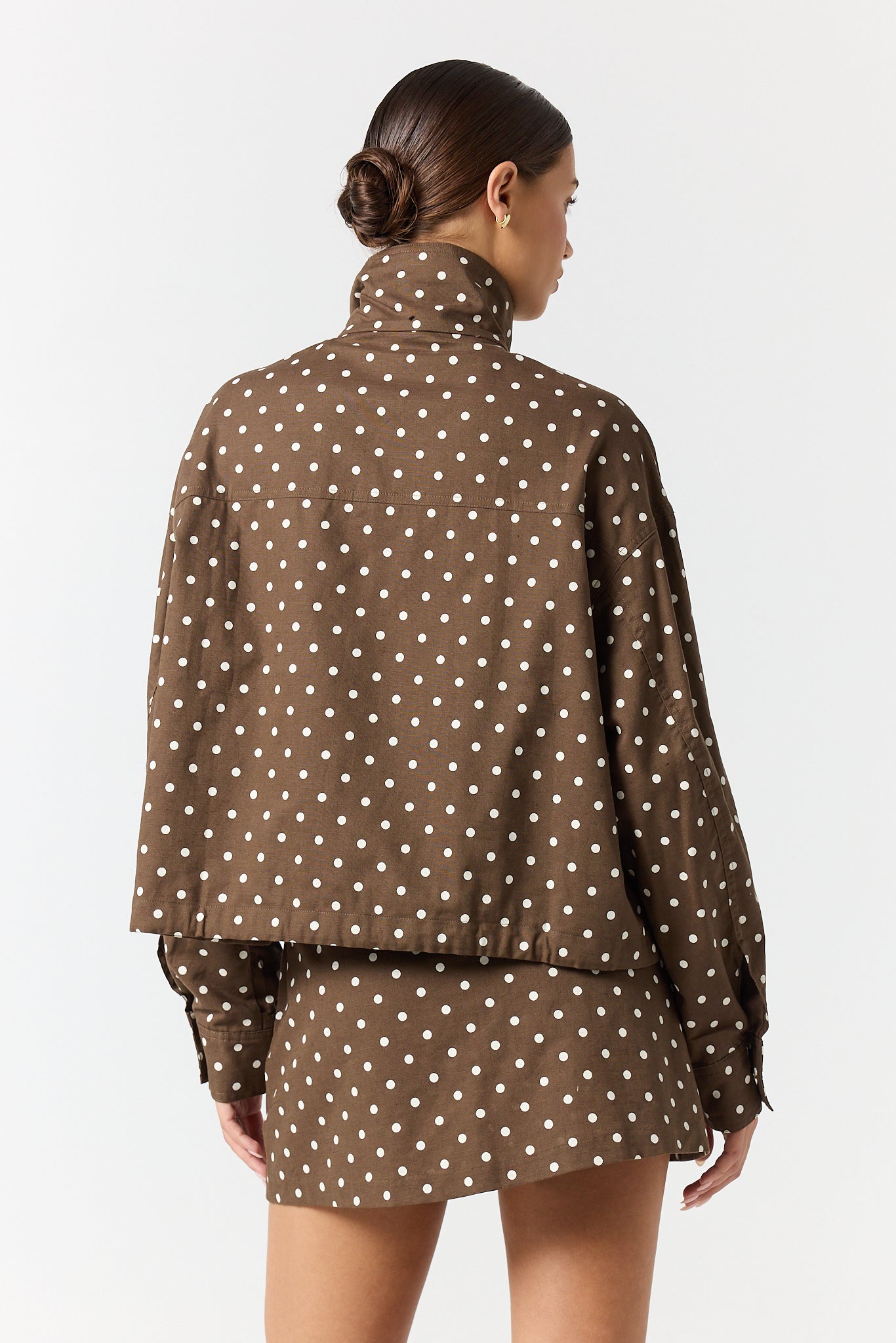 Lennox Funnel Bomber Jacket (Chocolate Polka)