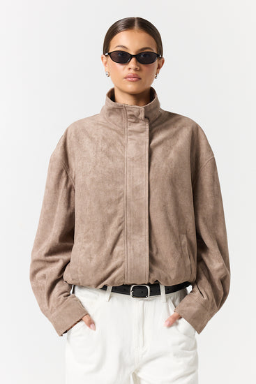 Sutton Funnel Bomber Jacket (Taupe)