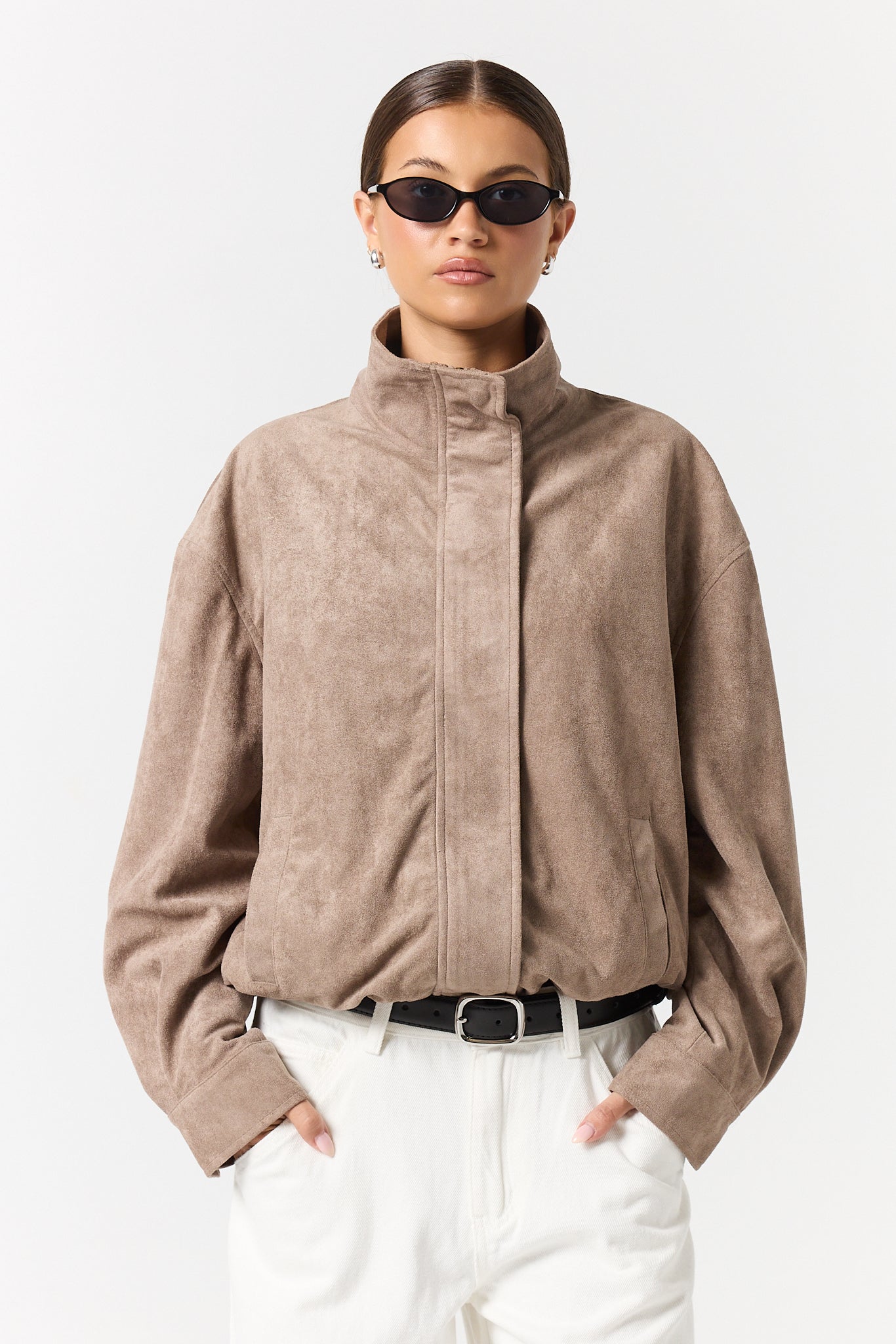 Sutton Funnel Bomber Jacket (Taupe)