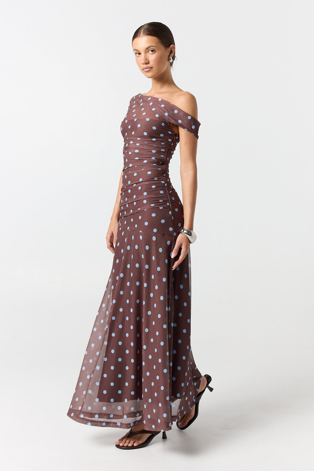 Leila Maxi Dress (Chocolate/Blue Polka)