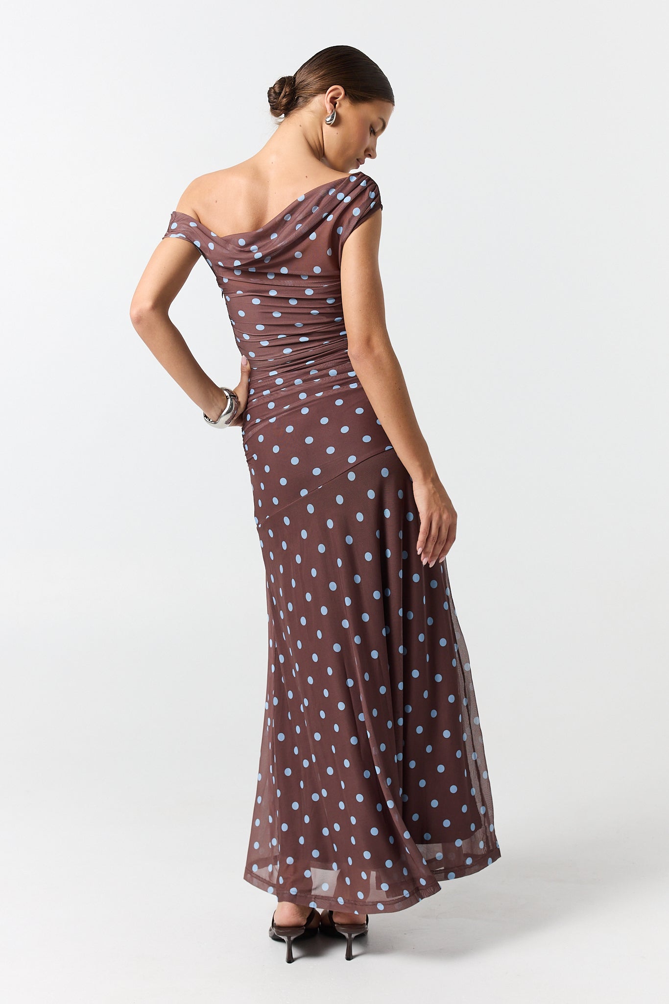 Leila Maxi Dress (Chocolate/Blue Polka)
