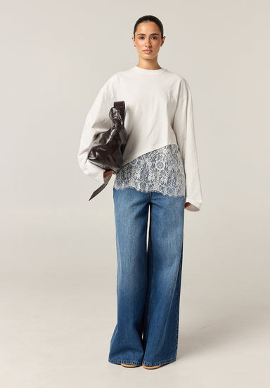 Cleo Lace Long Sleeve Tee (White)