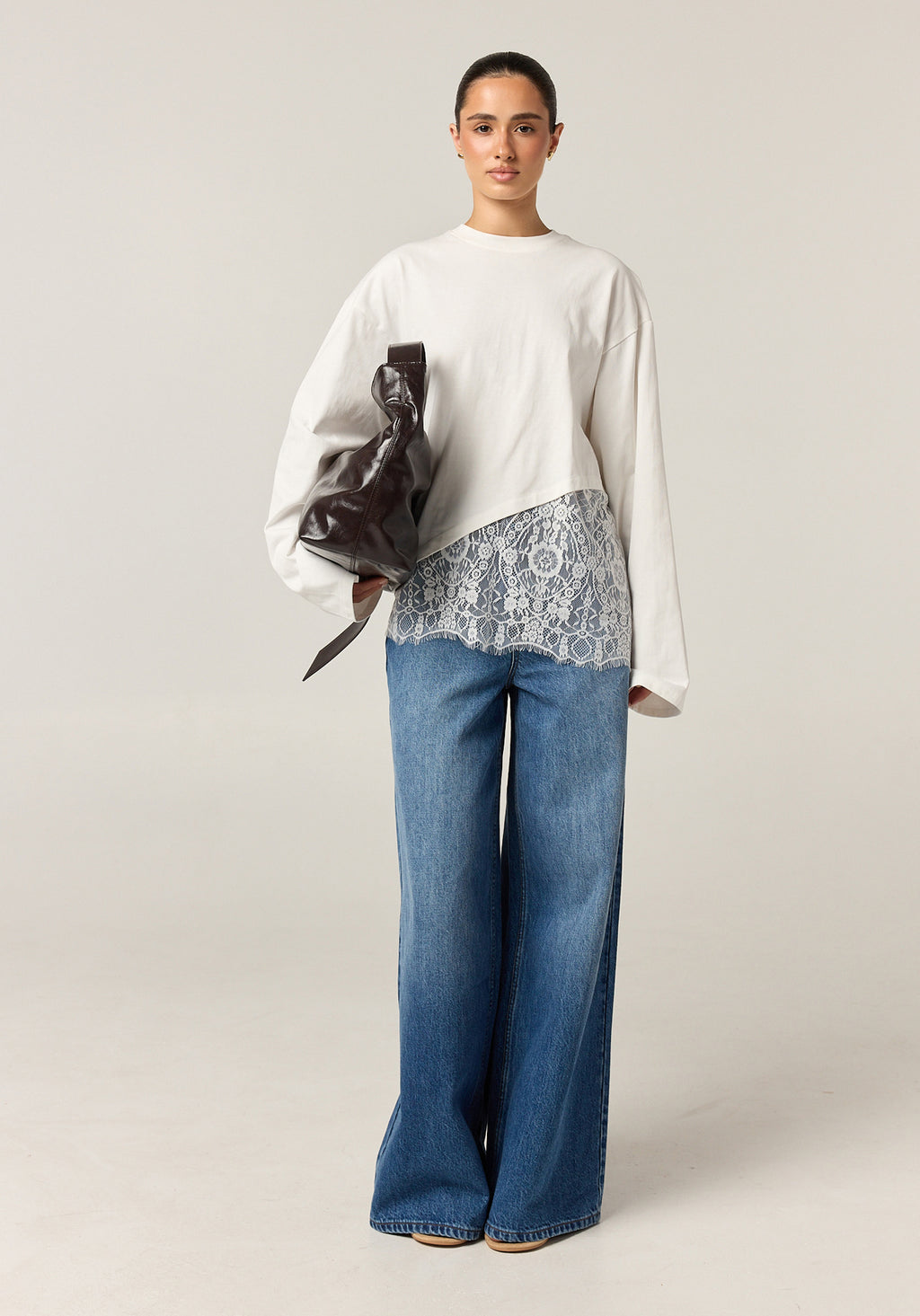 Cleo Lace Long Sleeve Tee (White)
