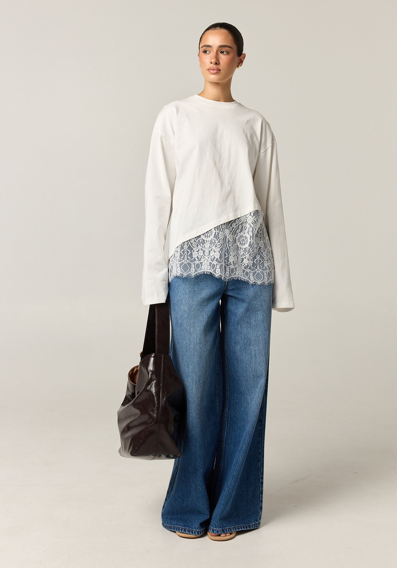 Cleo Lace Long Sleeve Tee (White)