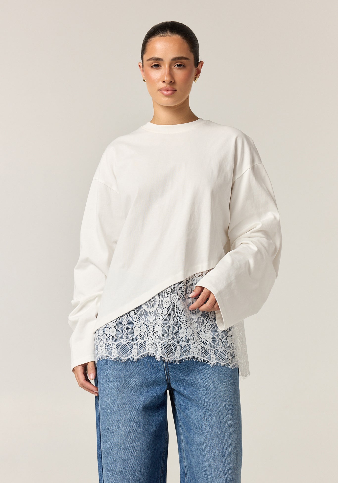 Cleo Lace Long Sleeve Tee (White)