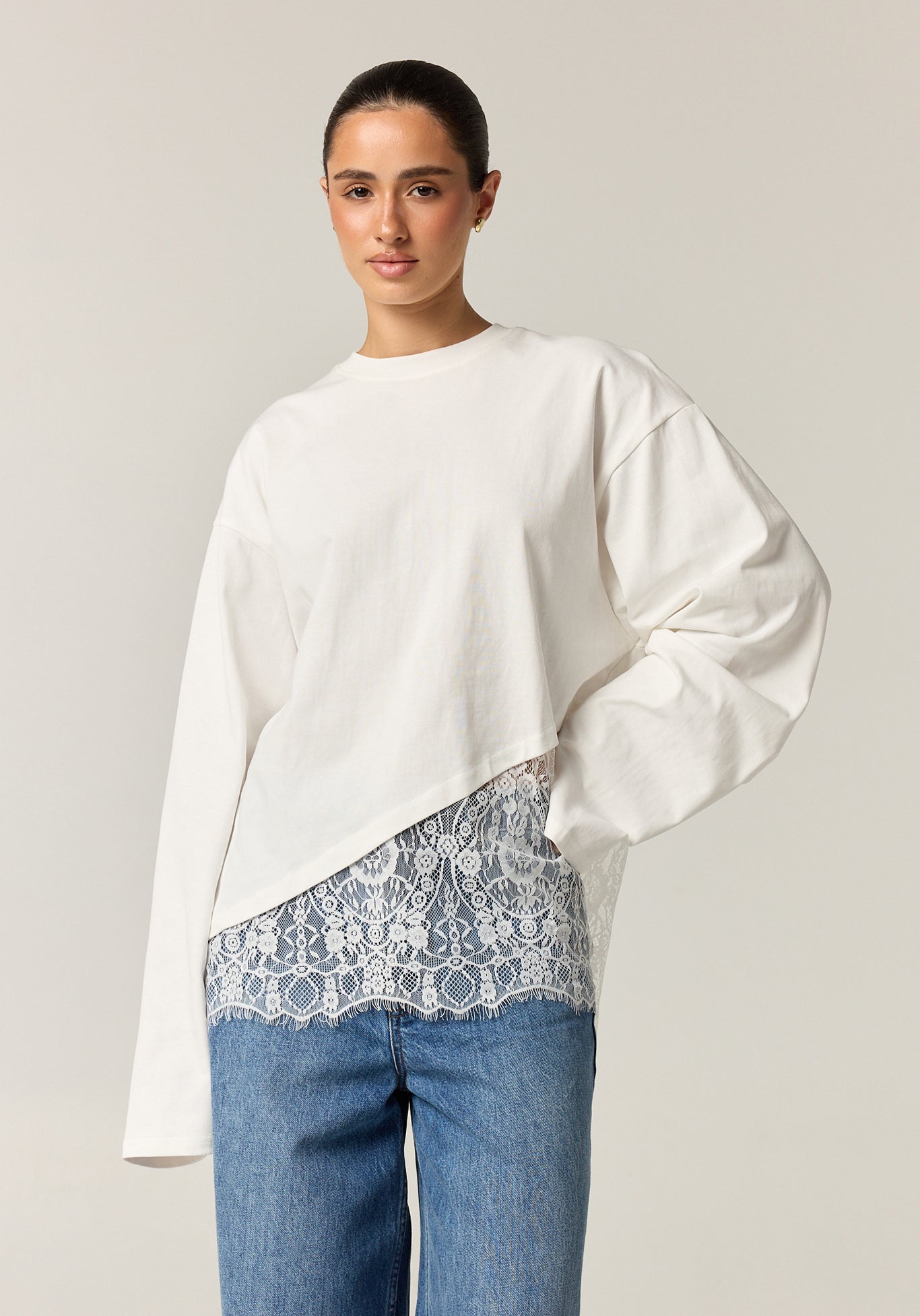 Cleo Lace Long Sleeve Tee (White)