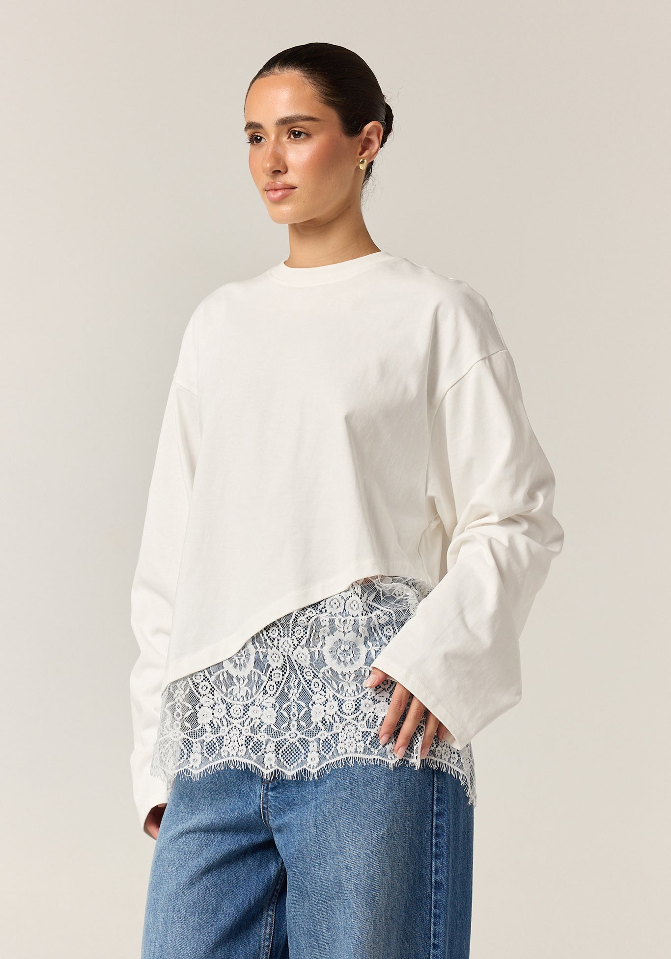 Cleo Lace Long Sleeve Tee (White)