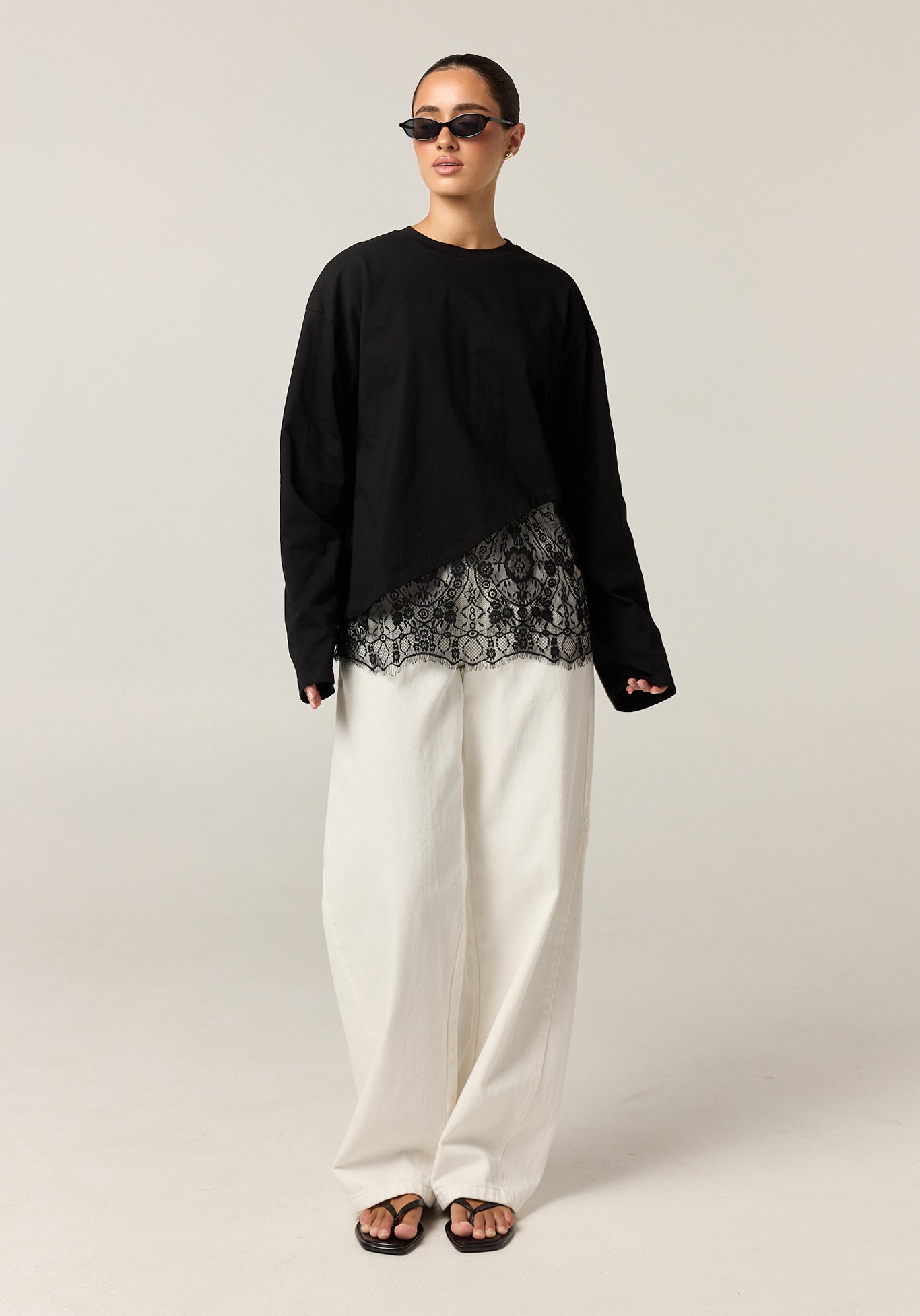 Cleo Lace Long Sleeve Tee (Black)