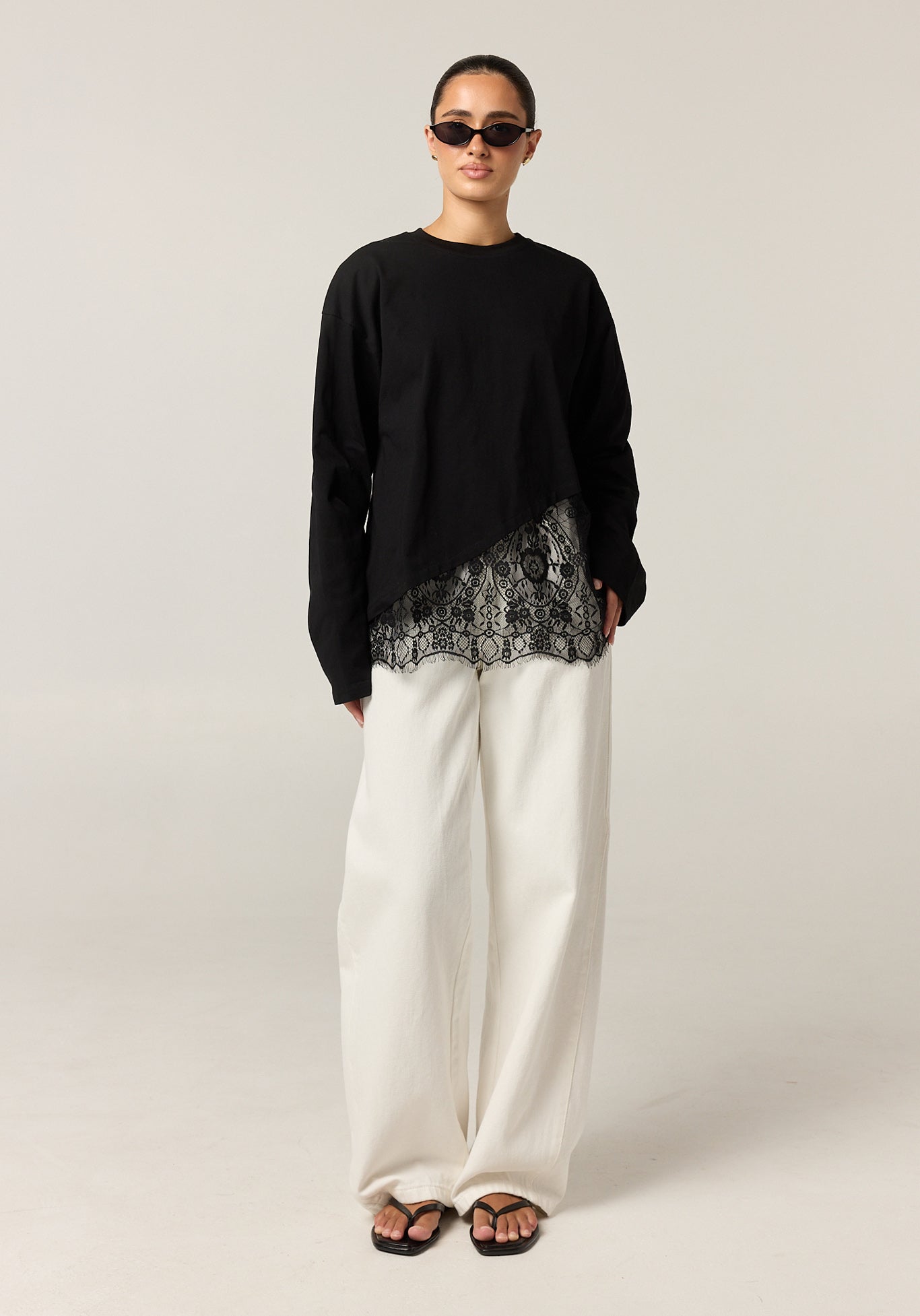 Cleo Lace Long Sleeve Tee (Black) – Runway Scout