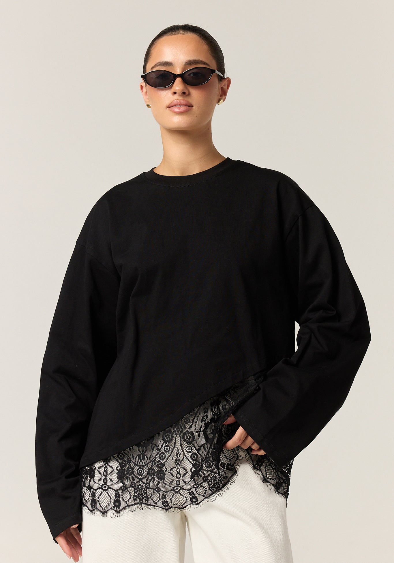 Cleo Lace Long Sleeve Tee (Black)