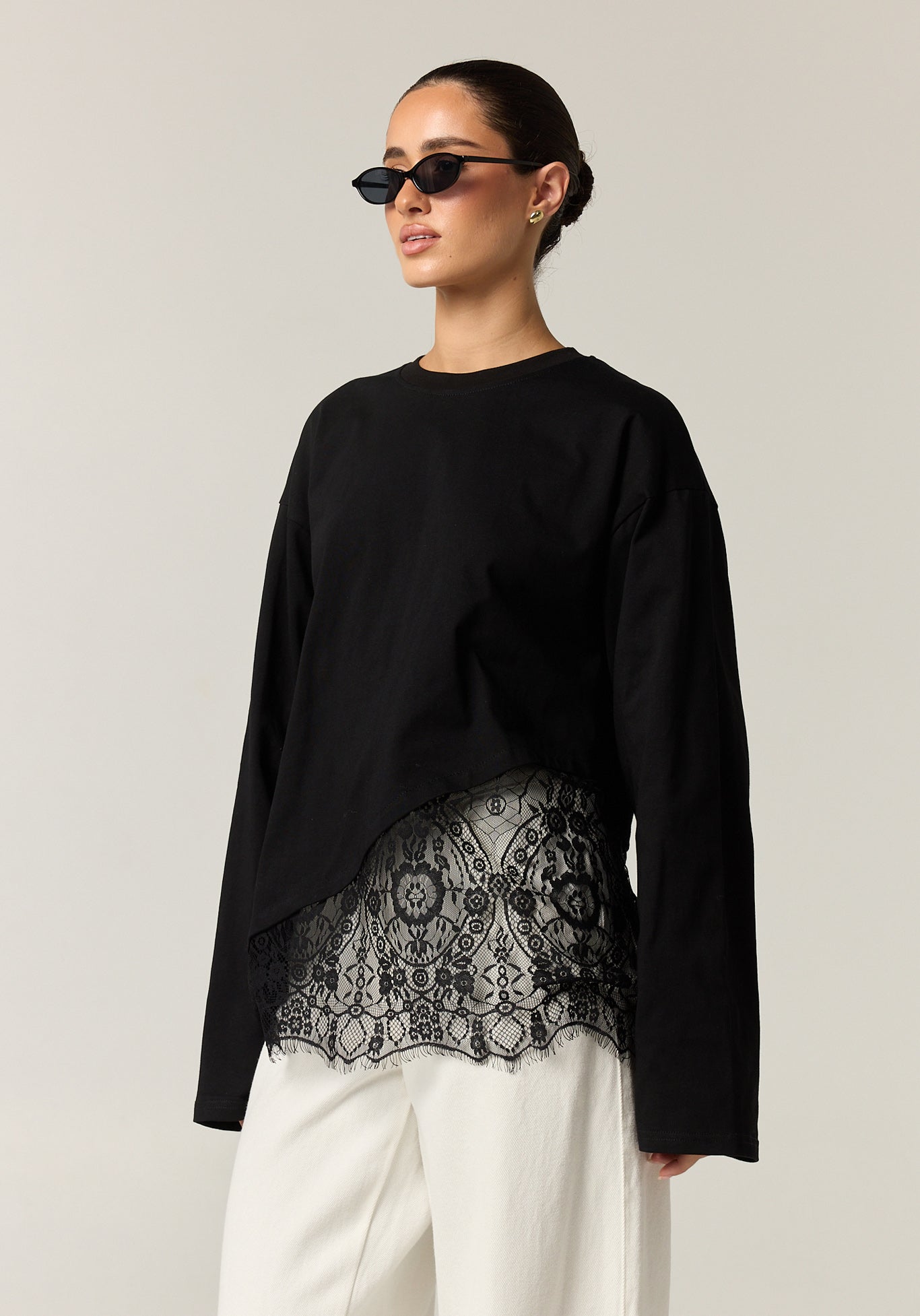 Cleo Lace Long Sleeve Tee (Black)