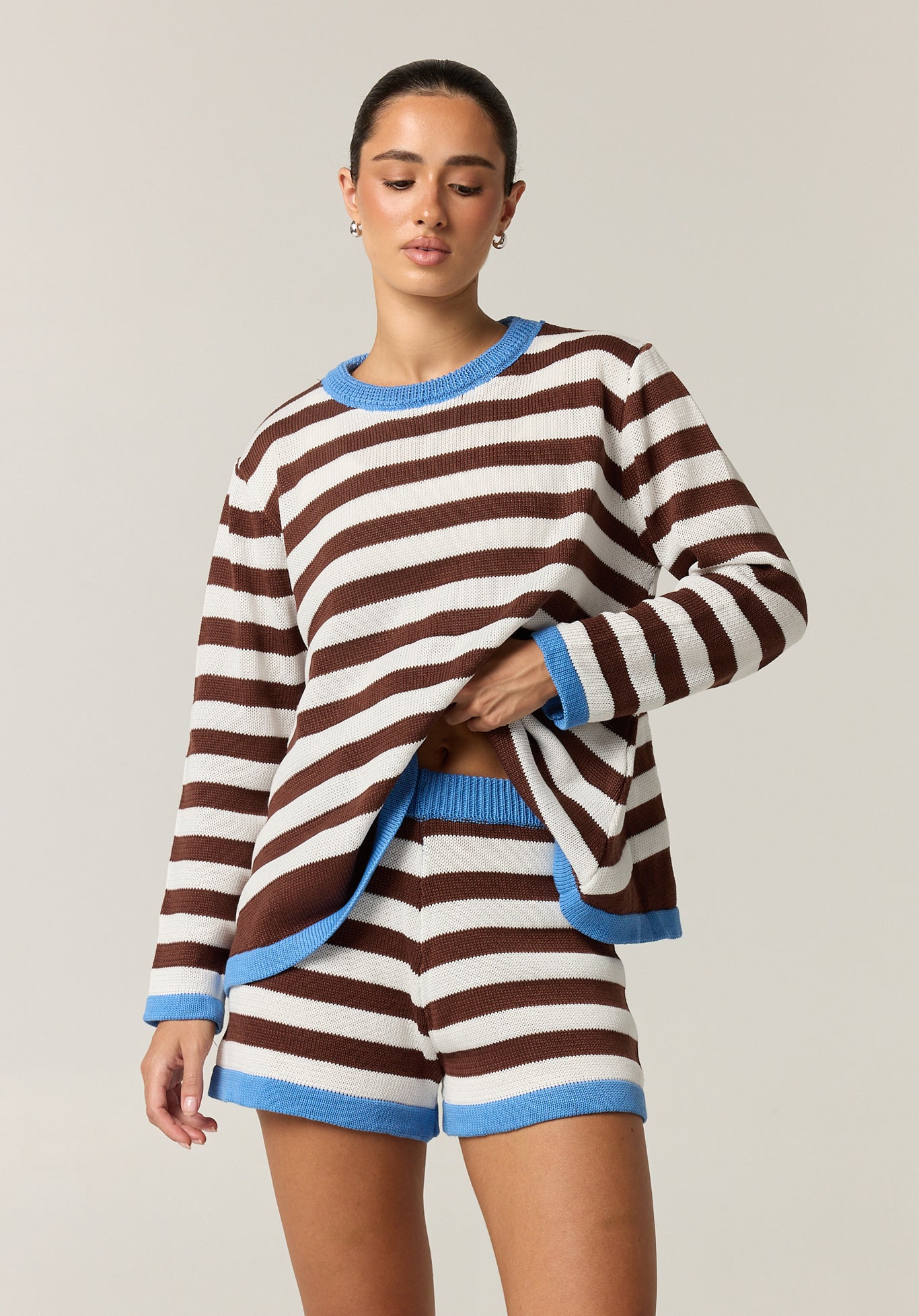 Esme Knit Set (Choc/White Stripe)