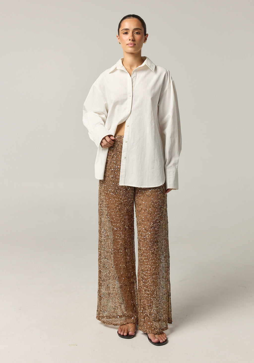Edela Wide Leg Sequin Pant (Chocolate)