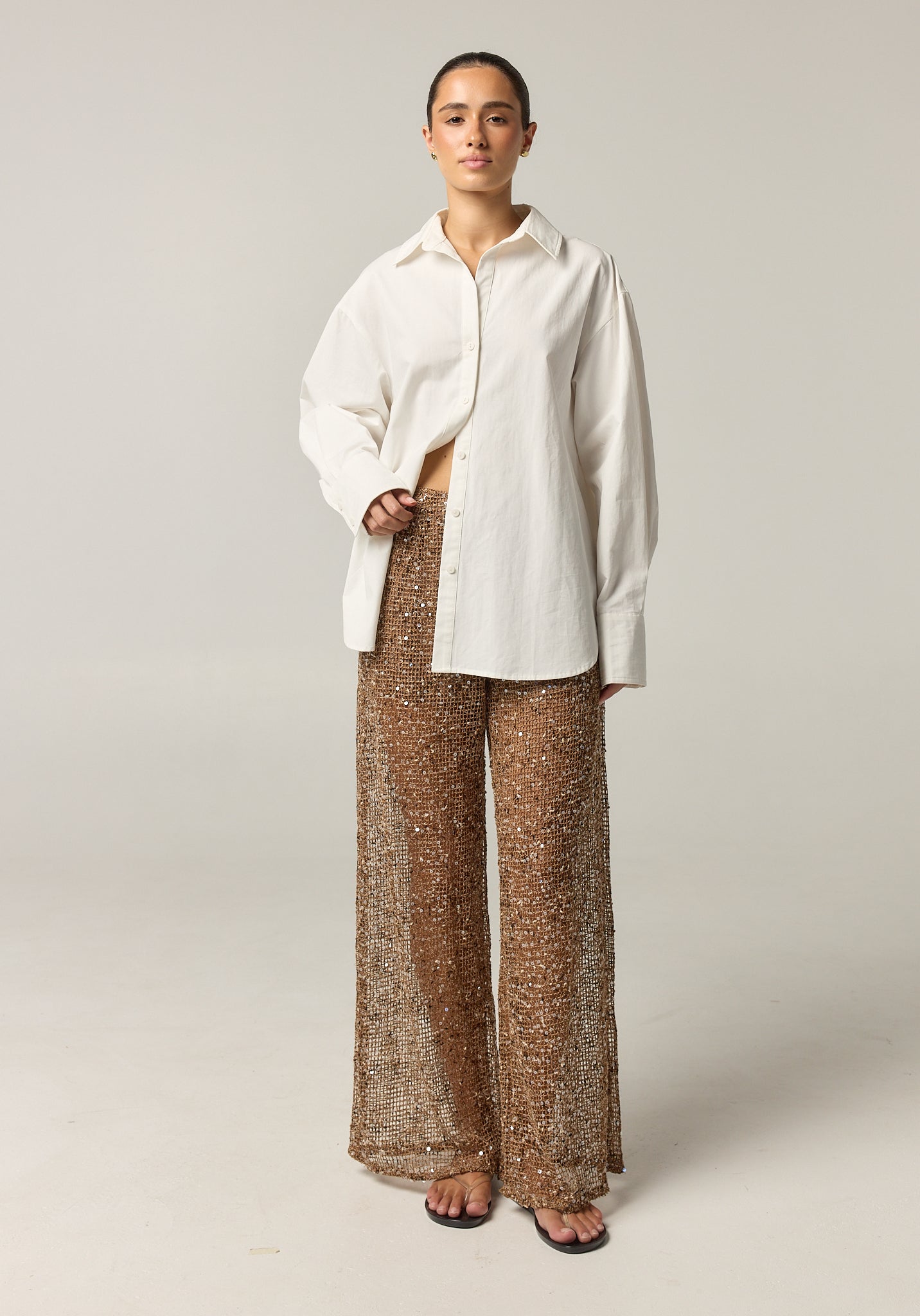 Edela Wide Leg Sequin Pant (Chocolate)
