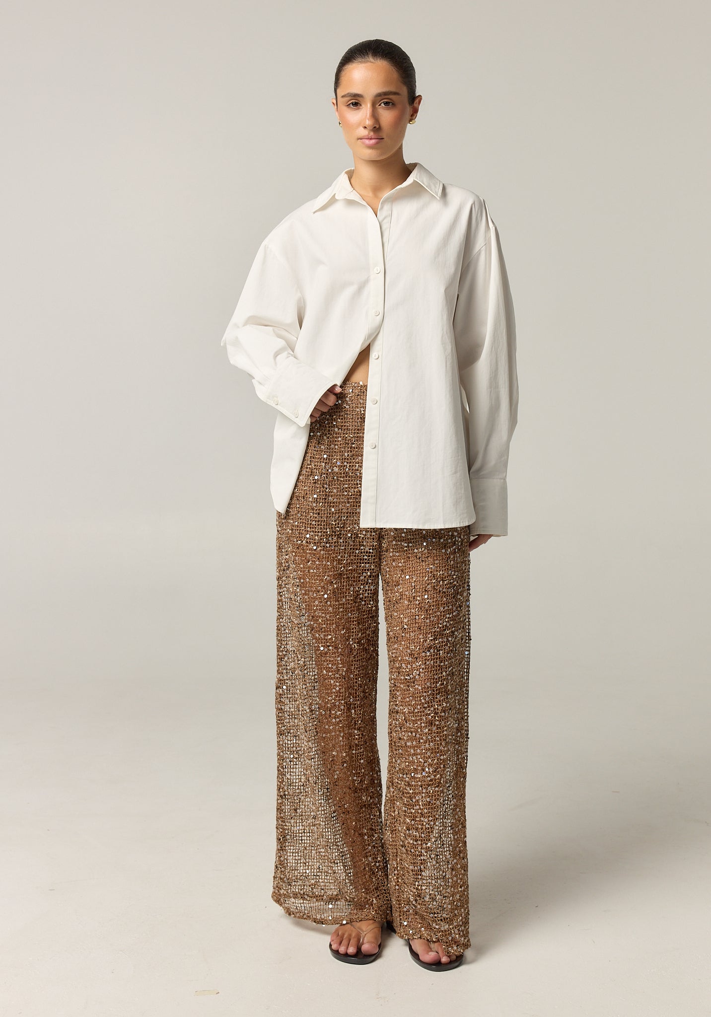 Edela Wide Leg Sequin Pant (Chocolate)
