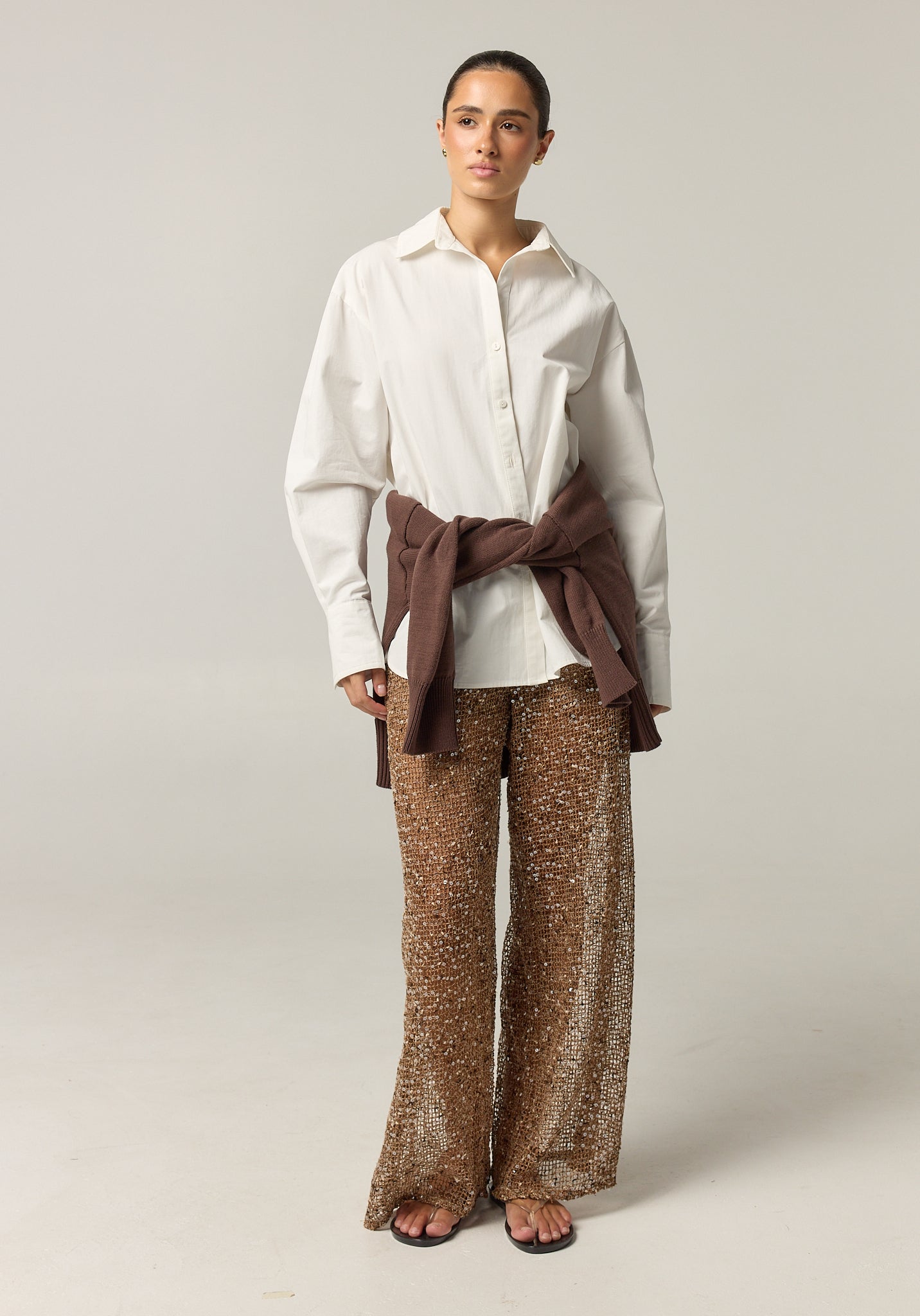 Edela Wide Leg Sequin Pant (Chocolate)
