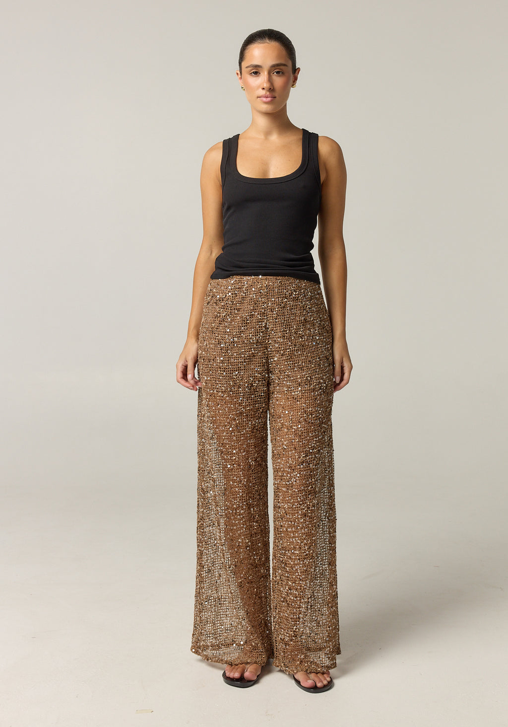 Edela Wide Leg Sequin Pant (Chocolate)