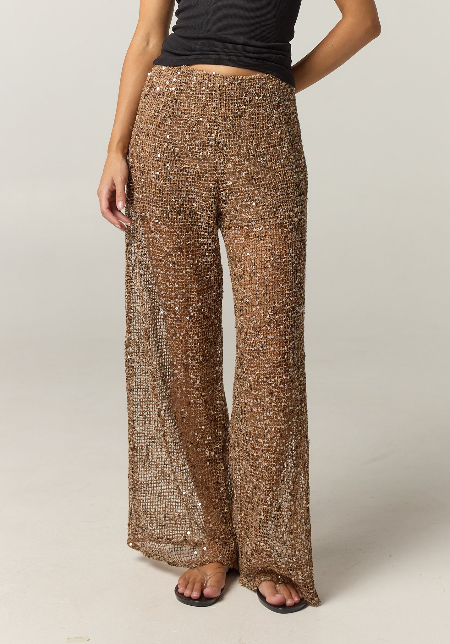 Edela Wide Leg Sequin Pant (Chocolate)