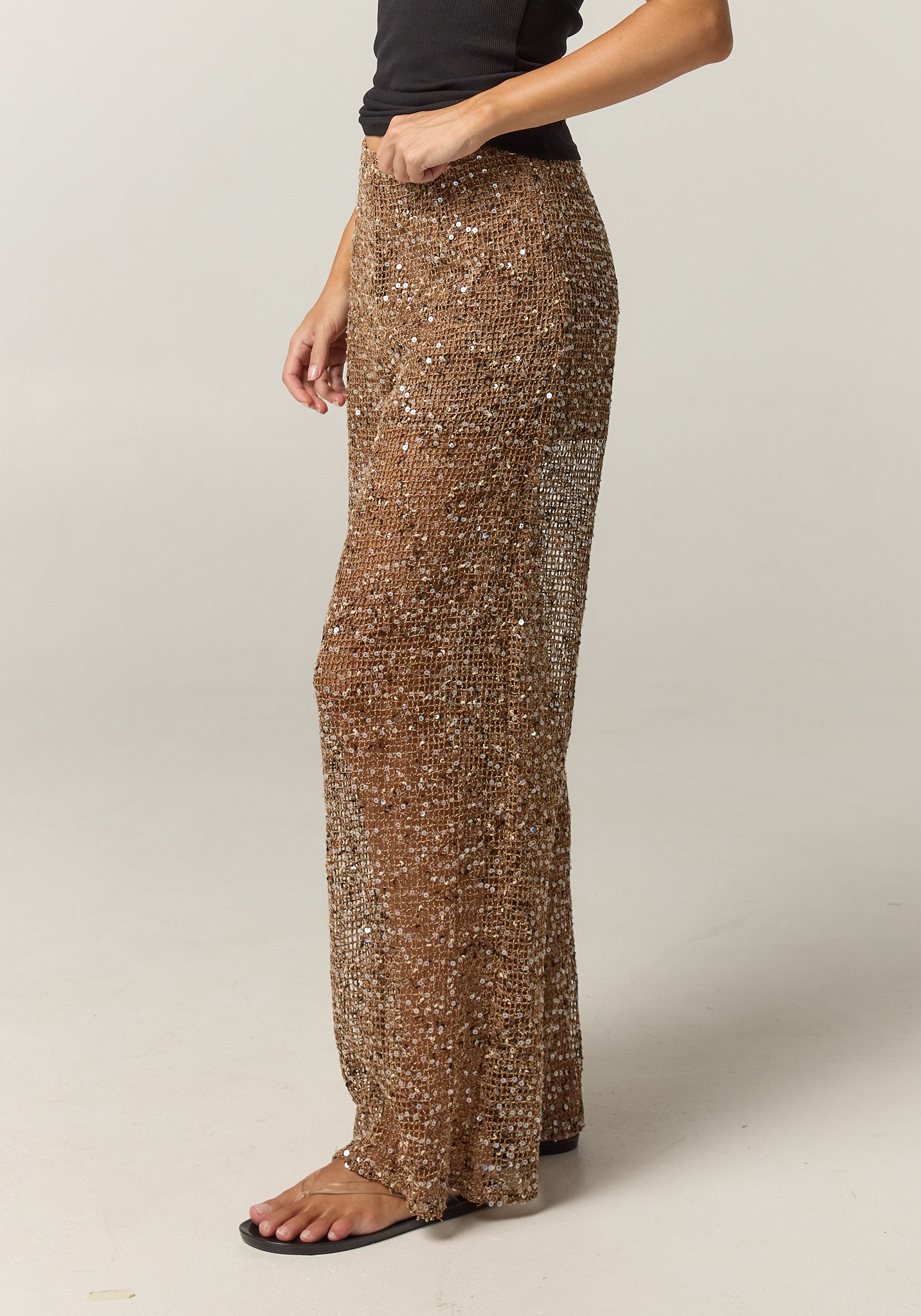 Edela Wide Leg Sequin Pant (Chocolate)