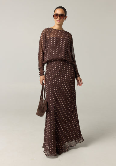 Junie Maxi Dress (Choc Micro Polka)