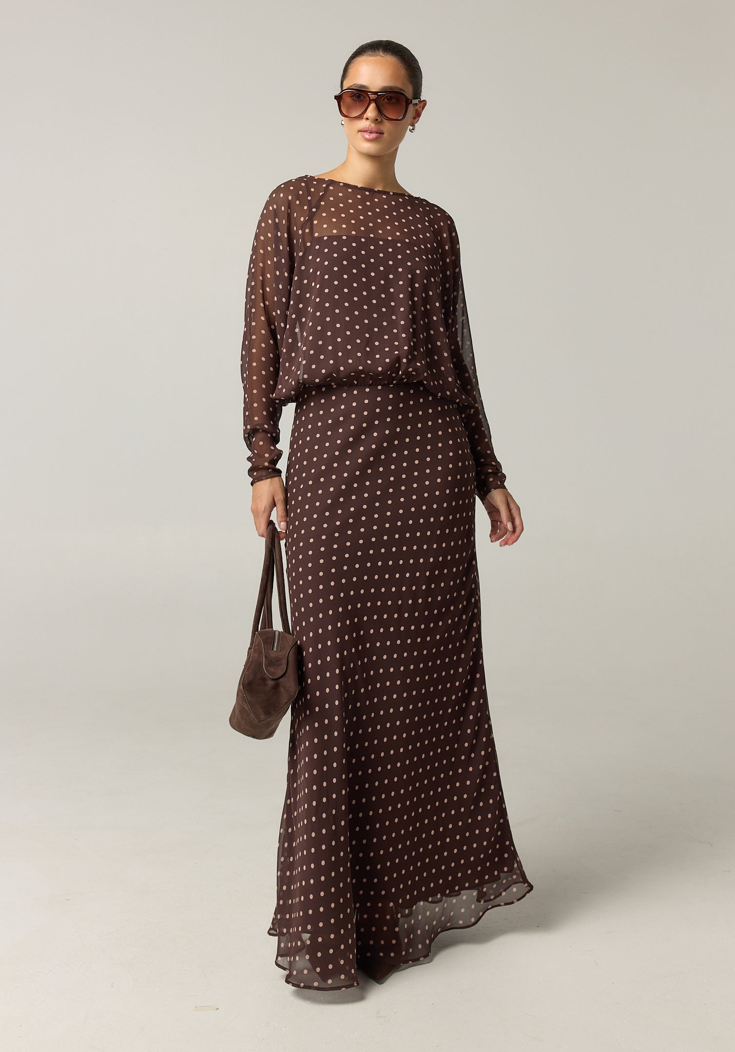 Junie Maxi Dress (Choc Micro Polka)