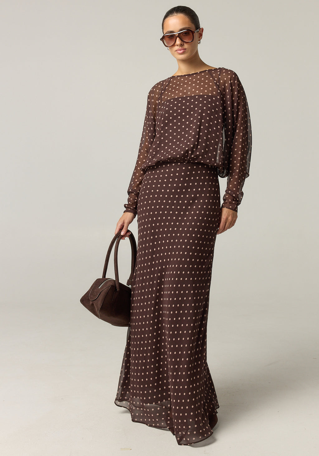 Junie Maxi Dress (Choc Micro Polka)