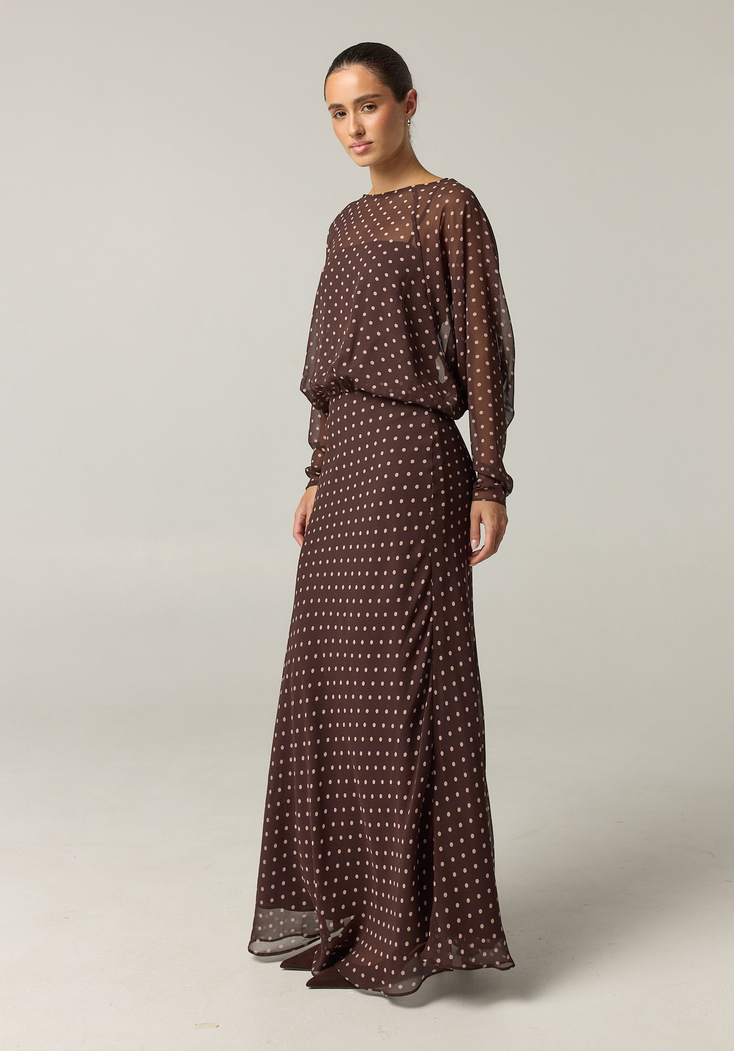 Junie Maxi Dress (Choc Micro Polka)