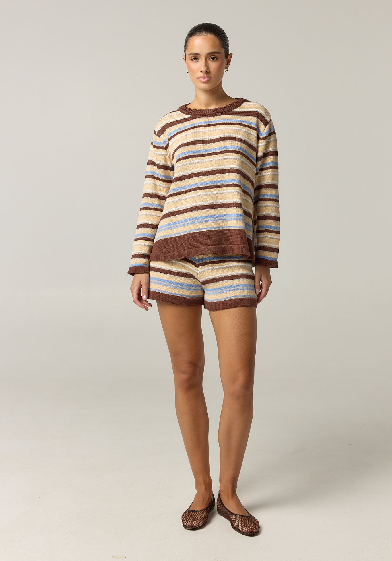 Esme Knit Set (Choc/Beige/Blue Stripe)