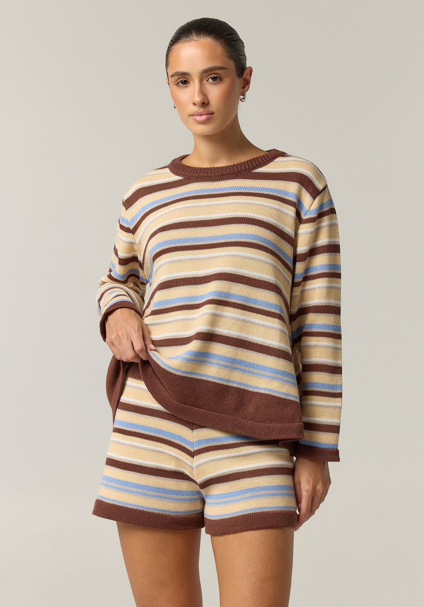 Esme Knit Set (Choc/Beige/Blue Stripe)