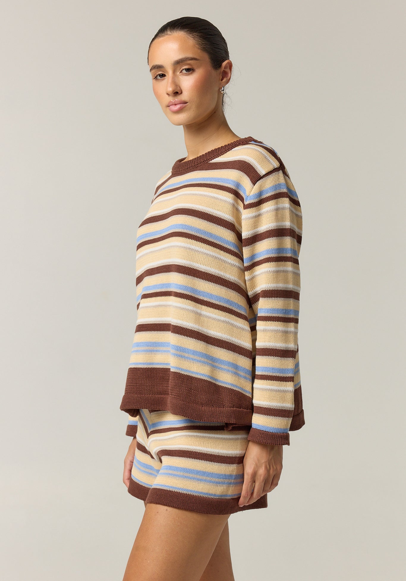 Esme Knit Set (Choc/Beige/Blue Stripe)