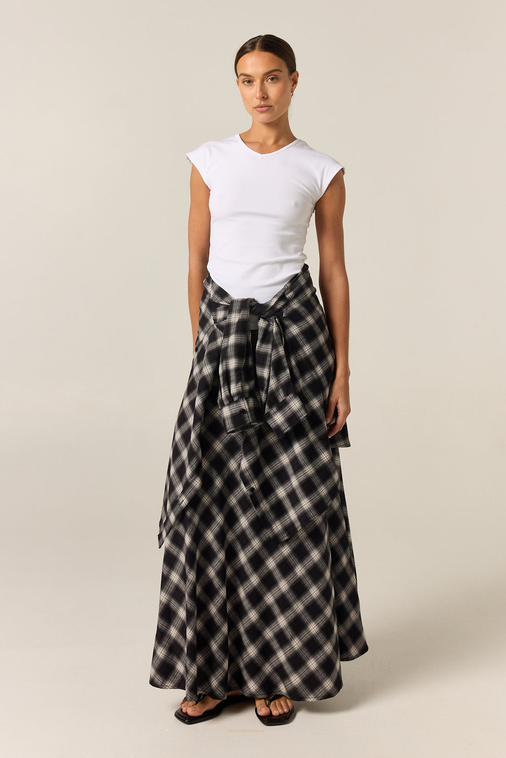 Lainey Midi Skirt (Black Plaid)