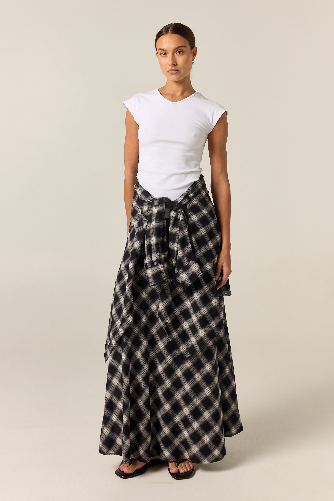Lainey Midi Skirt (Black Plaid)