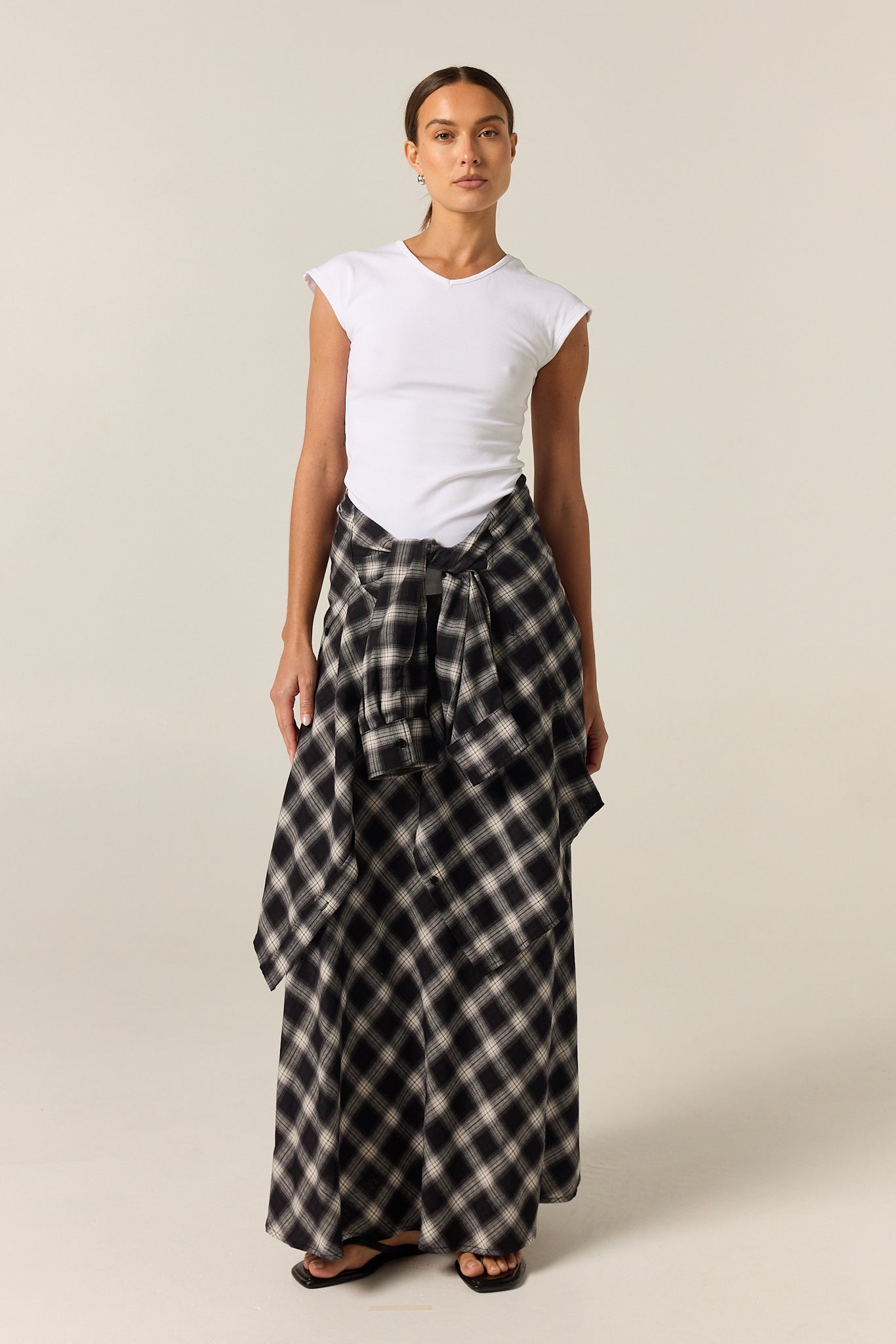 Lainey Midi Skirt (Black Plaid)
