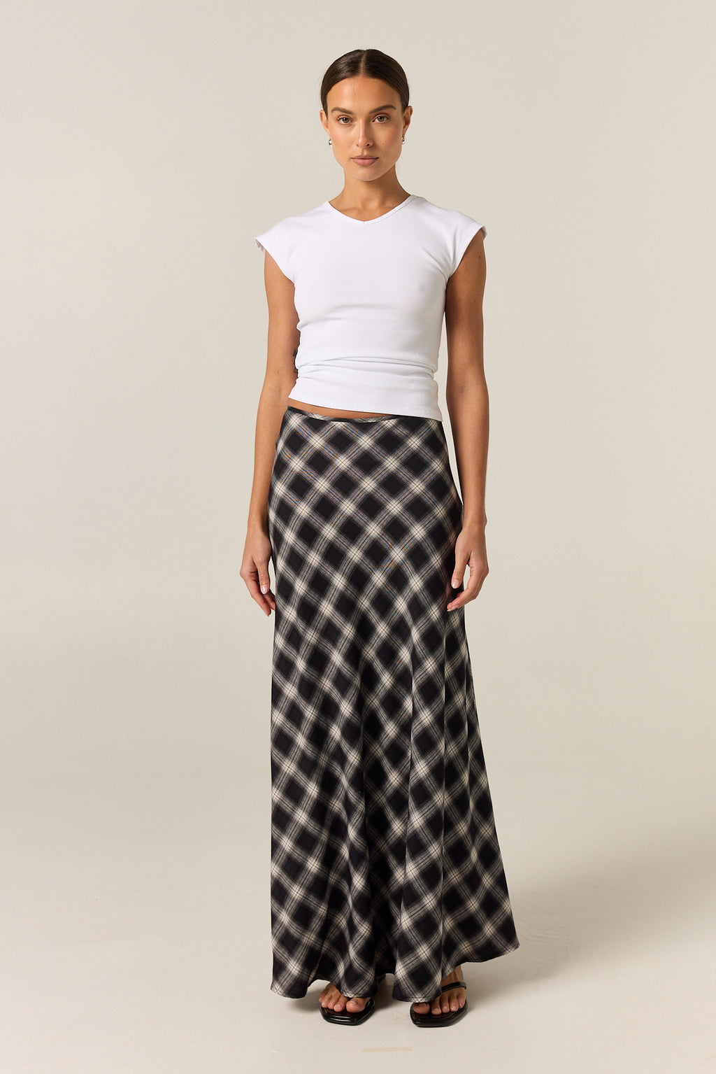 Lainey Midi Skirt (Black Plaid)