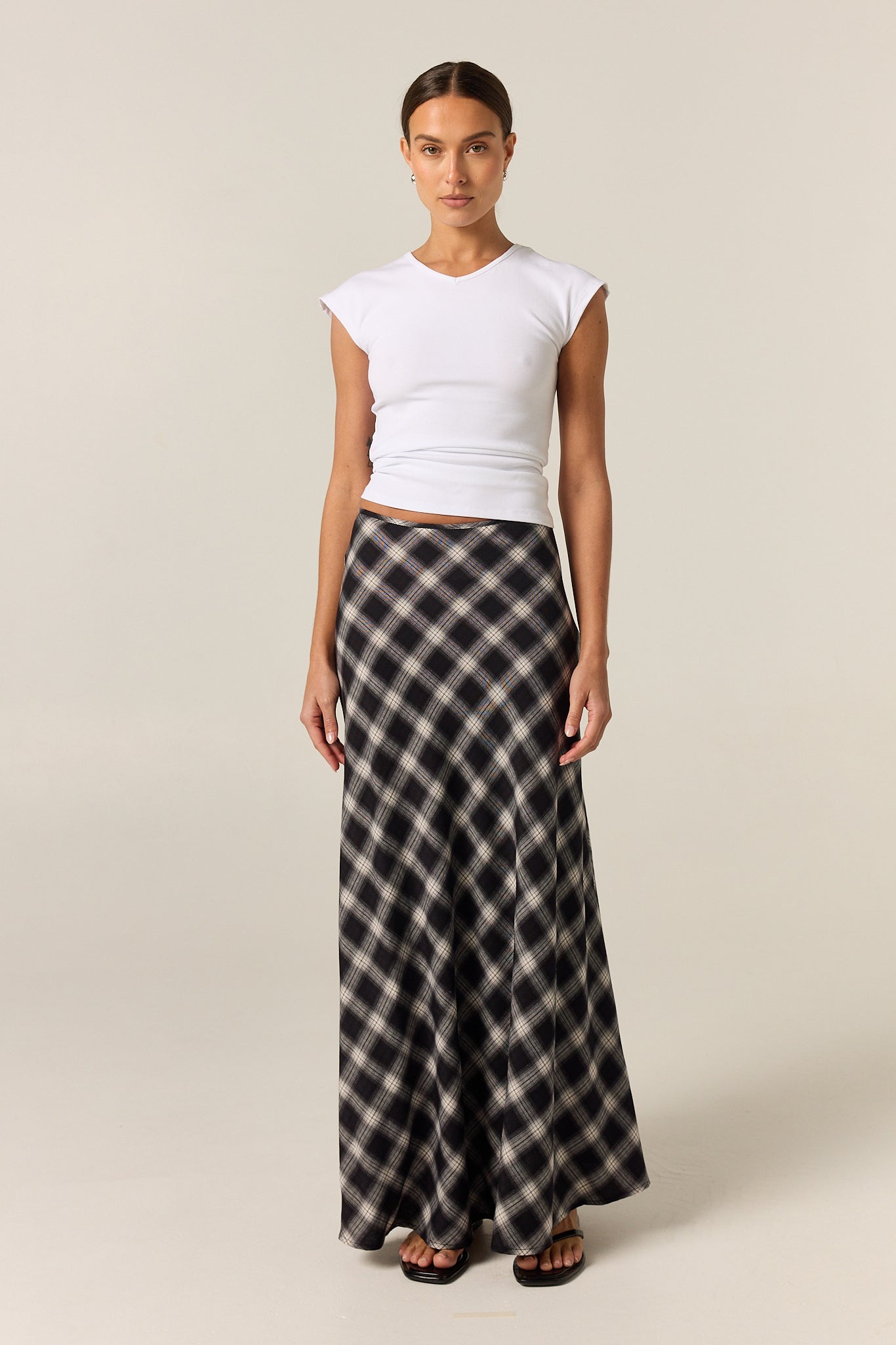 Lainey Midi Skirt (Black Plaid)