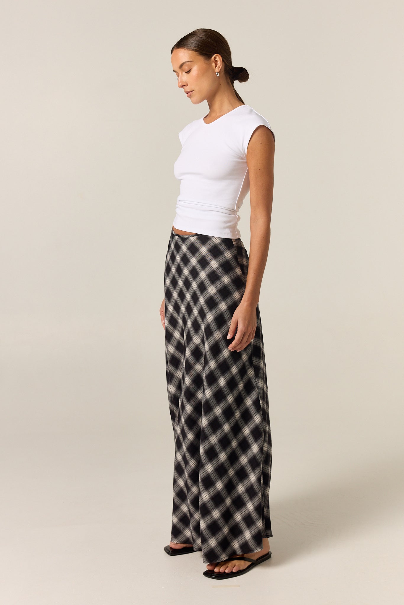 Lainey Midi Skirt (Black Plaid)