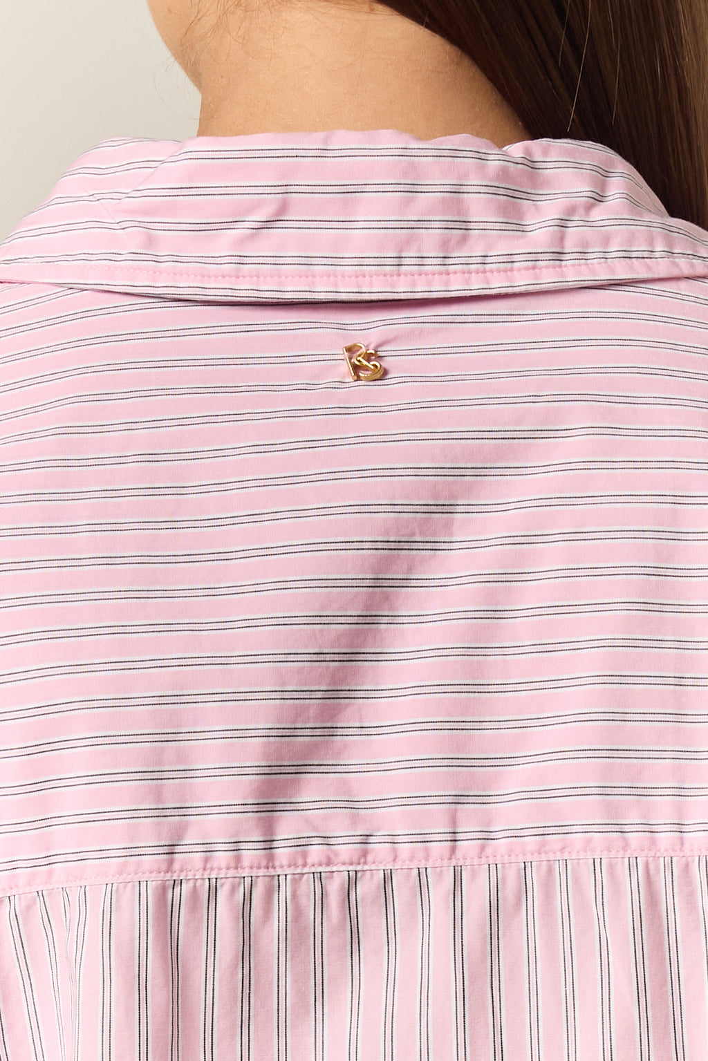 Sarah Cinched Shirt (Pink Pinstripe)
