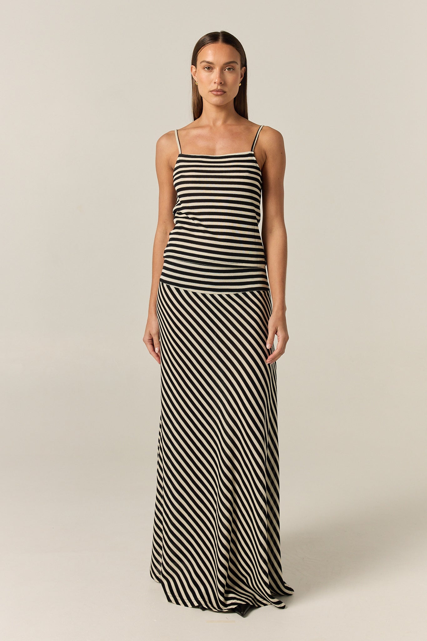 Parker Knit Maxi Skirt (Black/Cream Stripe)