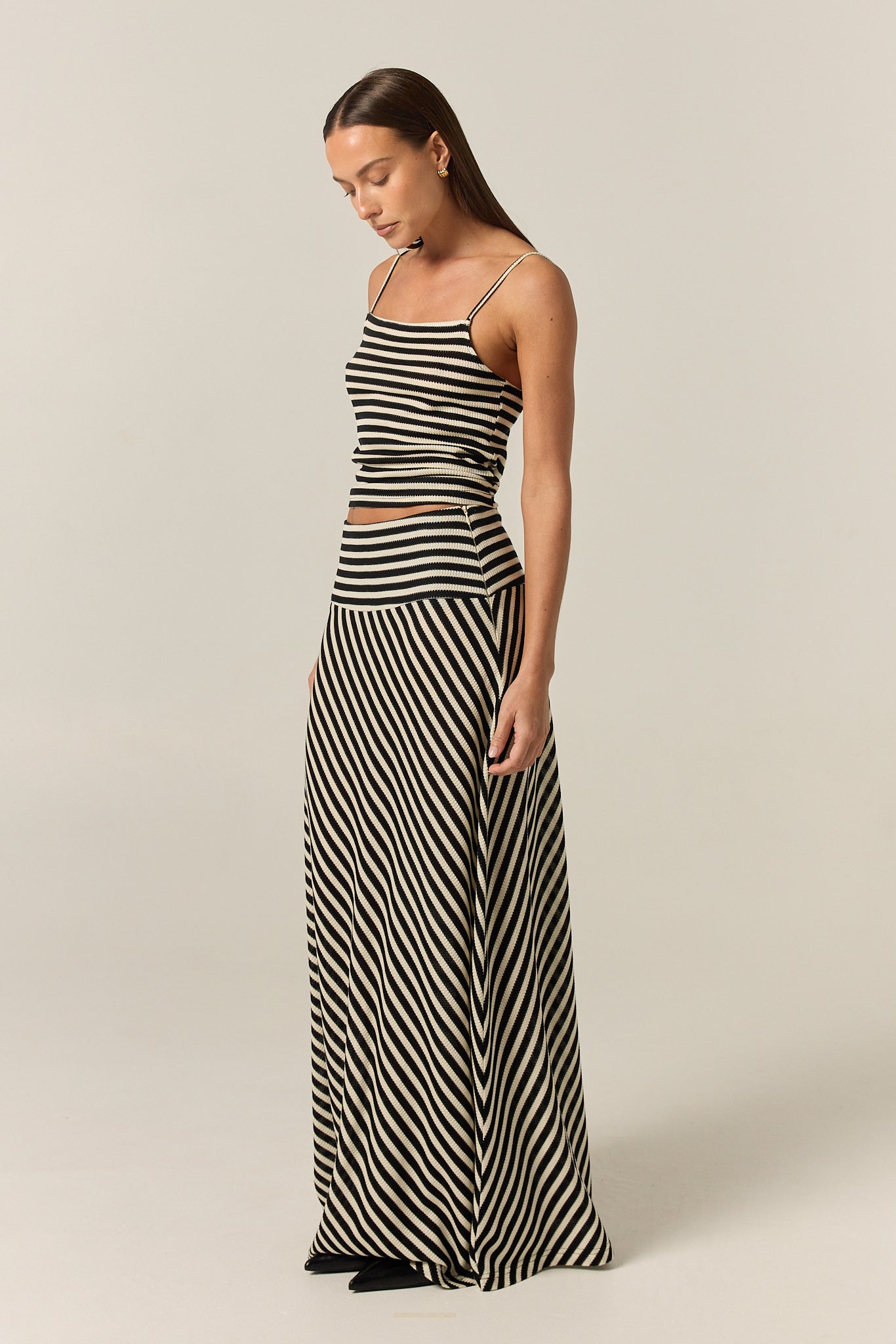 Parker Knit Maxi Skirt (Black/Cream Stripe)