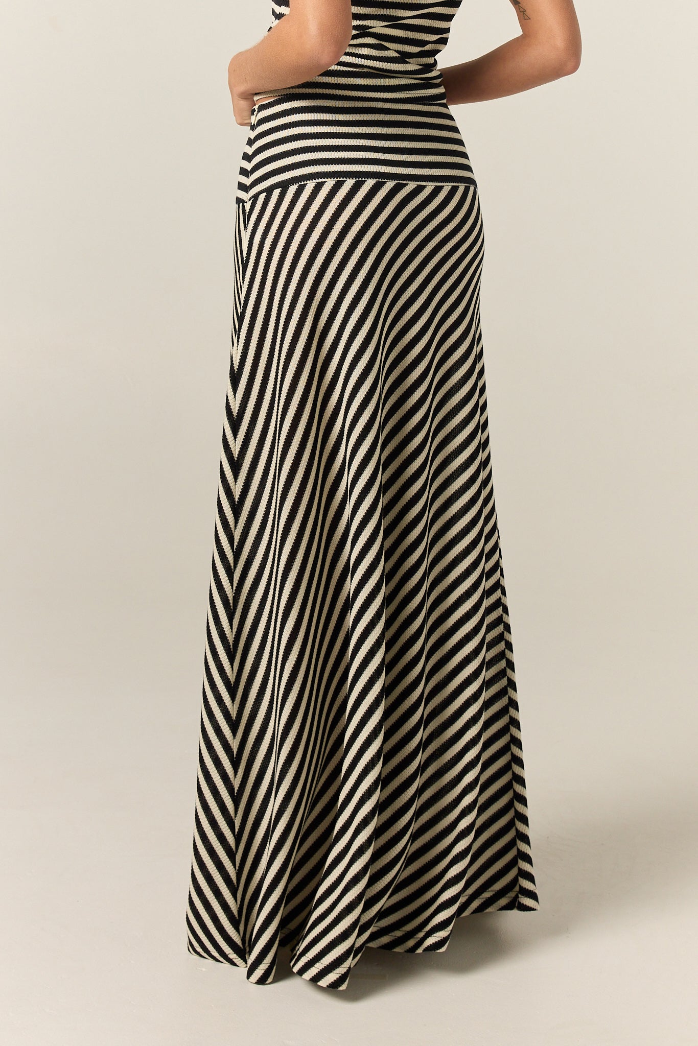Parker Knit Maxi Skirt (Black/Cream Stripe)