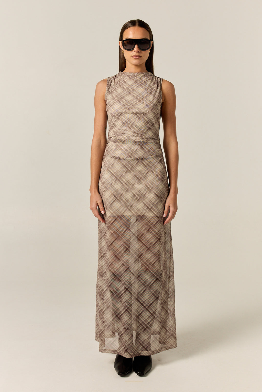 Isla Maxi Dress (Taupe Plaid)