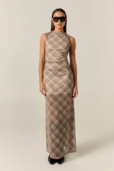 Isla Maxi Dress (Taupe Plaid)