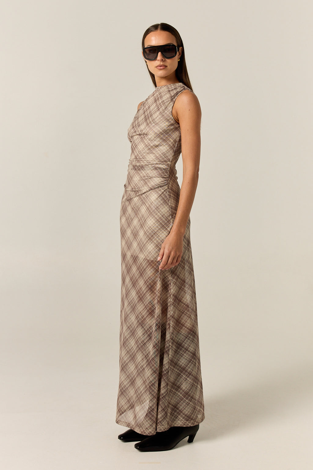 Isla Maxi Dress (Taupe Plaid)