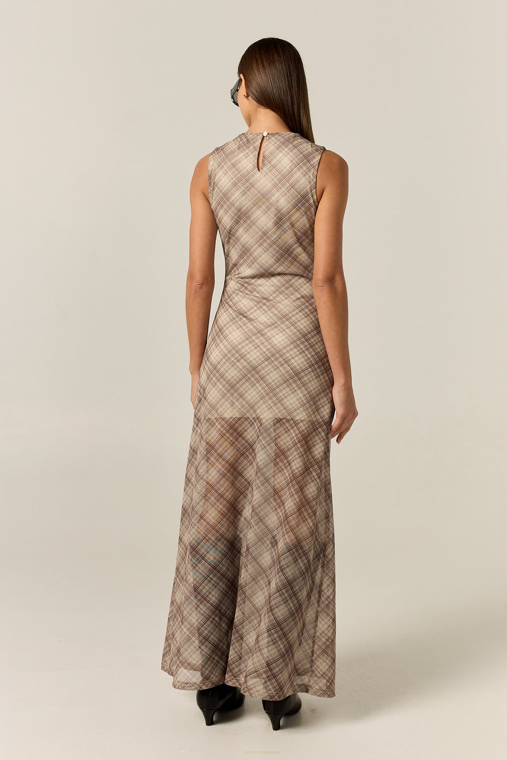 Isla Maxi Dress (Taupe Plaid)