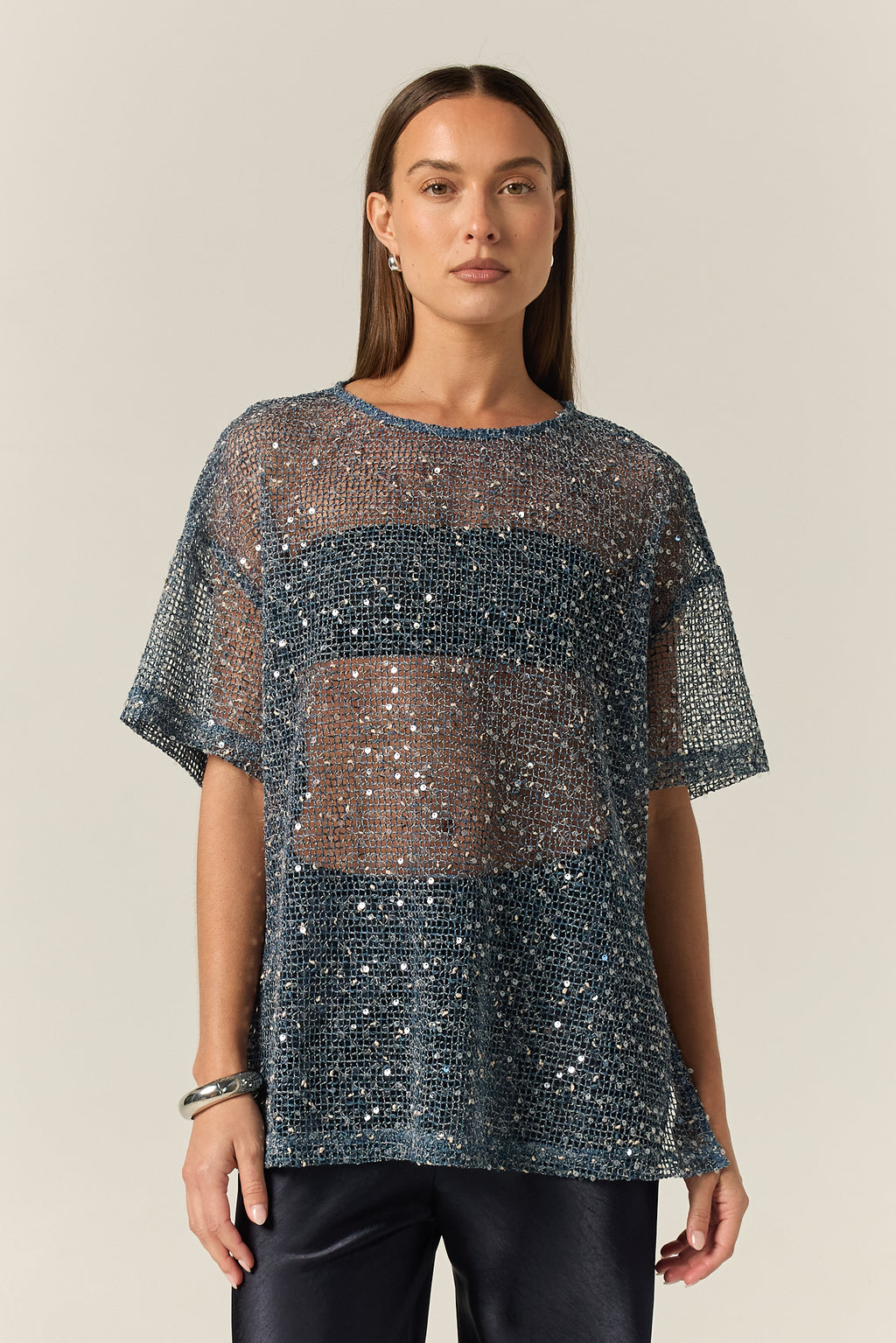 Emery Sequin Tee (Marine)