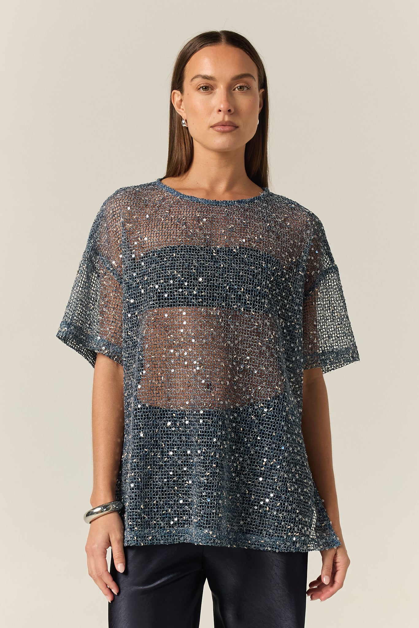 Emery Sequin Tee (Marine)