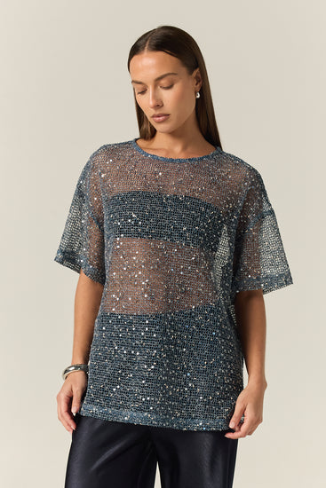 Emery Sequin Tee (Marine)